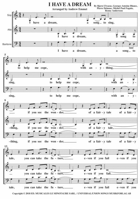 I Have A Dream A Cappella Sab Sheet Music