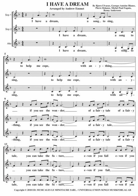 I Have A Dream A Cappella Ssa Sheet Music