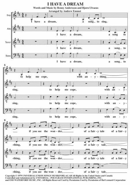 Free Sheet Music I Have A Dream A Cappella