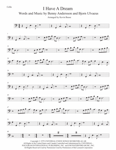 I Have A Dream Easy Key Of C Cello Sheet Music