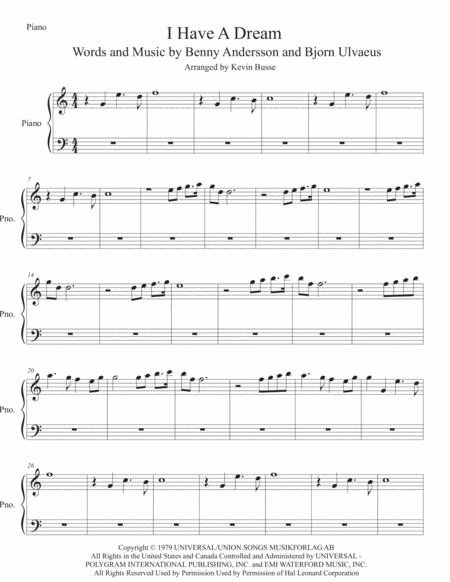 I Have A Dream Easy Key Of C Piano Sheet Music