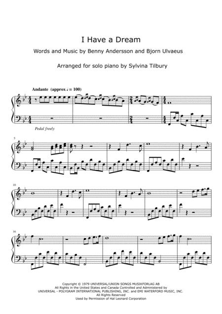 I Have A Dream Piano Solo Sheet Music