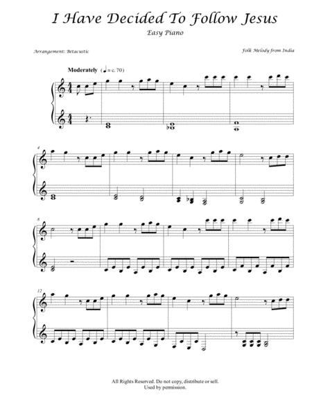 I Have Decided To Follow Jesus Folk Indian Sheet Music Easy Piano Sheet Music