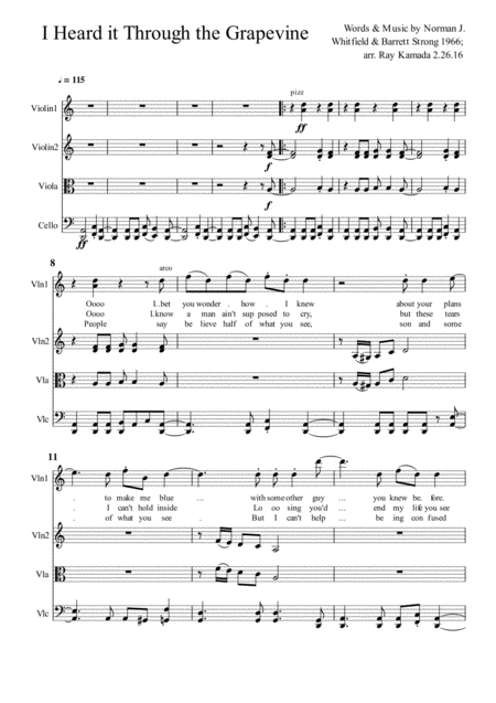 Free Sheet Music I Heard It Through The Grapevine For String Quartet