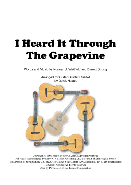 Free Sheet Music I Heard It Through The Grapevine Guitar Quintet Quartet