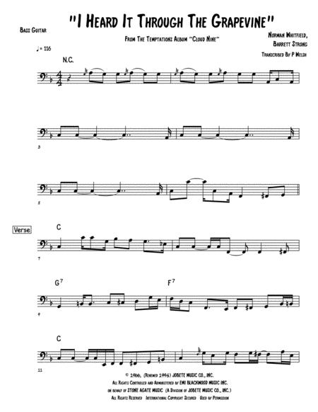 I Heard It Through The Grapevine Temptations Version Bass Guitar Tab Sheet Music