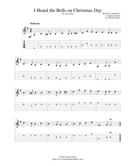 I Heard The Bells On Christmas Day For Easy Guitar With Tab Sheet Music