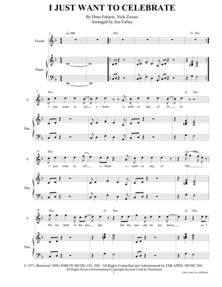 Free Sheet Music I Just Want To Celebrate