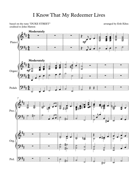 I Know That My Redeemer Lives Duke Street Piano And Organ Duet Sheet Music