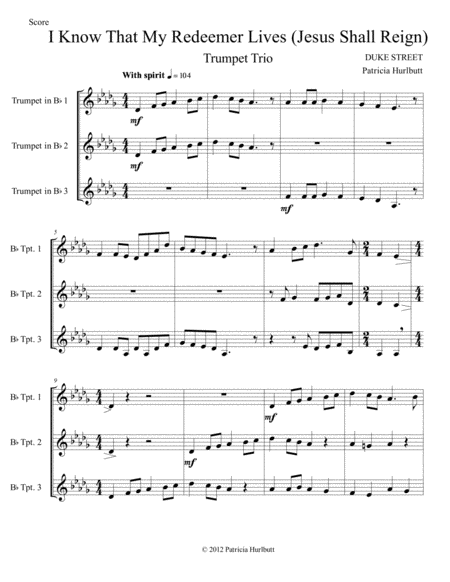 I Know That My Redeemer Lives For Trumpet Trio Sheet Music