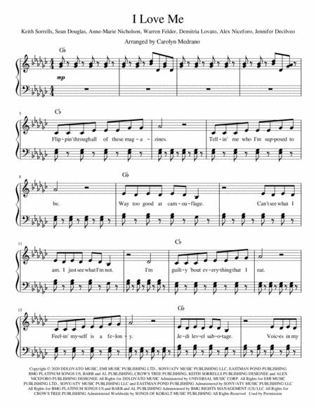 Free Sheet Music I Love Me Intermediate Piano