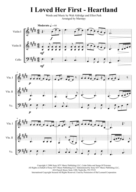 Free Sheet Music I Loved Her First Heartland Arranged For String Trio