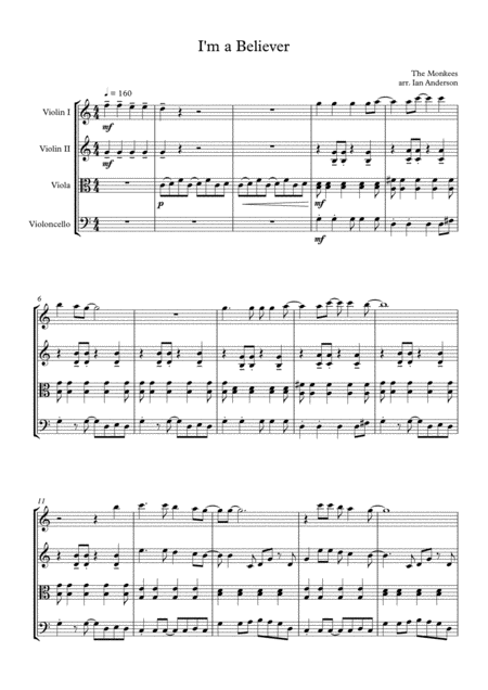 I M A Believer String Quartet Sheet Music