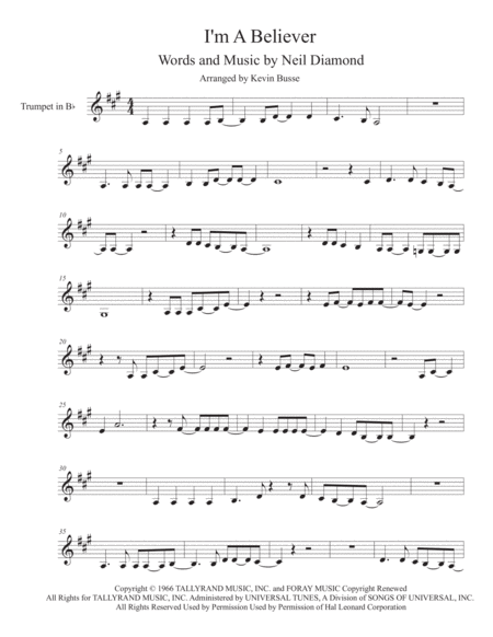 Free Sheet Music I M A Believer Trumpet