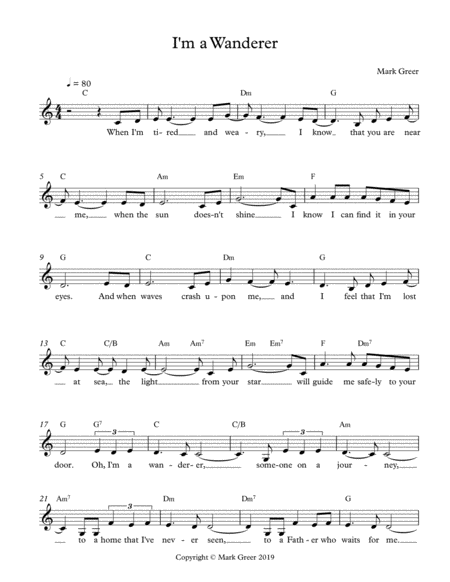 Free Sheet Music I M A Wanderer