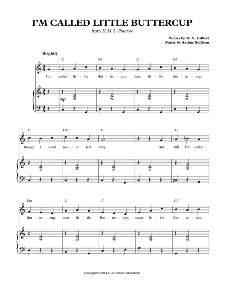 Free Sheet Music I M Called Little Buttercup