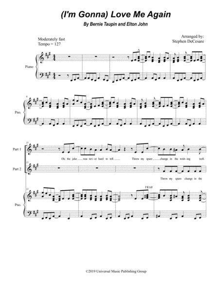 Free Sheet Music I M Gonna Love Me Again For 2 Part Choir