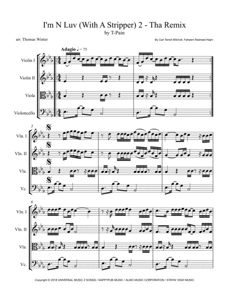 Free Sheet Music I M N Luv Wit A Stripper 2 Tha Remix String Quartet Trio Duo Or Solo Violin