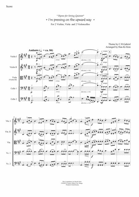 Free Sheet Music I M Pressing On The Upward Way String Quintet