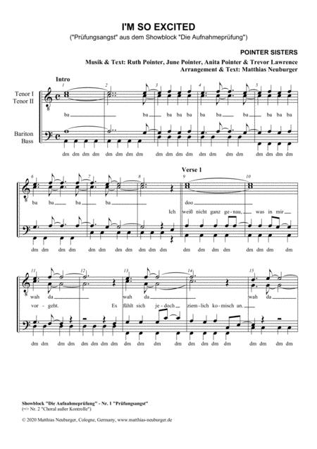 Free Sheet Music I M So Excited German Verse