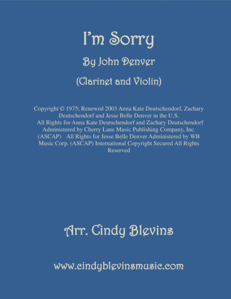 Free Sheet Music I M Sorry For Clarinet And Violin