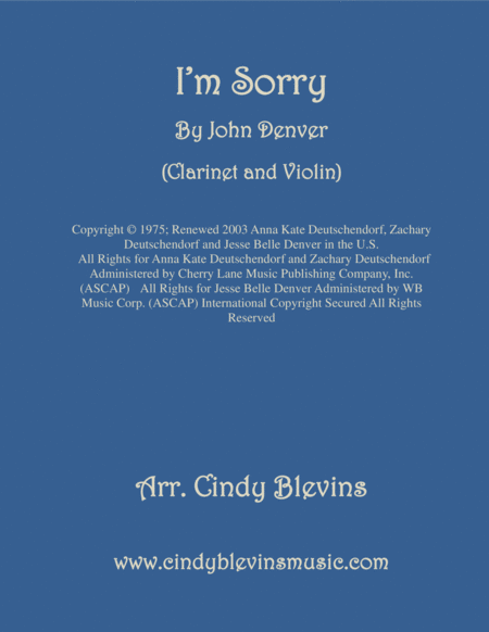 I M Sorry For Clarinet And Violin Sheet Music