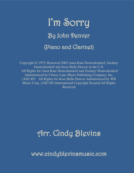 I M Sorry For Piano And Clarinet Sheet Music