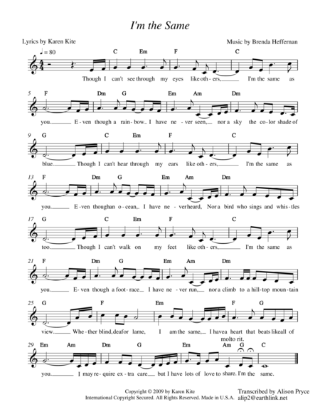 Free Sheet Music I M The Same