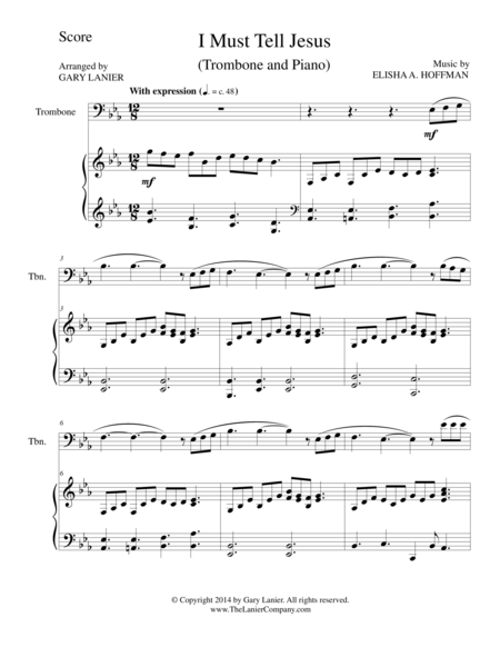 Free Sheet Music I Must Tell Jesus Trombone Piano And Trombone Part