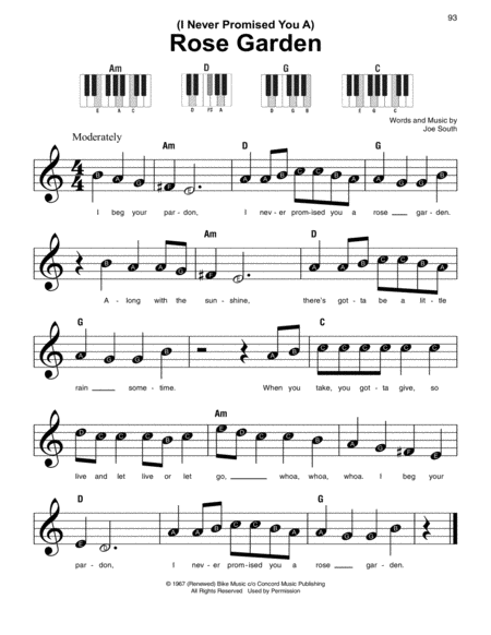 Free Sheet Music I Never Promised You A Rose Garden