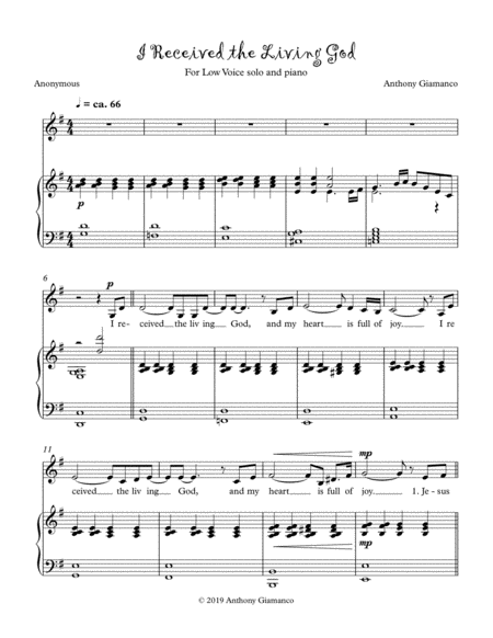 I Received The Living God Solo For Low Voice And Piano Sheet Music