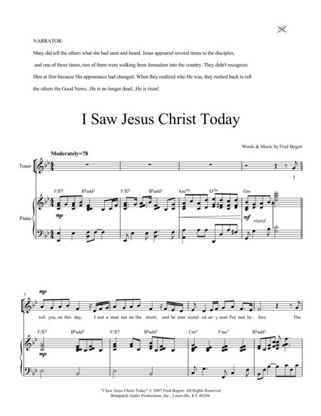 Free Sheet Music I Saw Jesus Christ Today