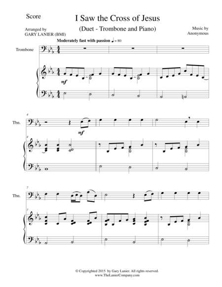 Free Sheet Music I Saw The Cross Of Jesus Duet Trombone And Piano Score And Parts