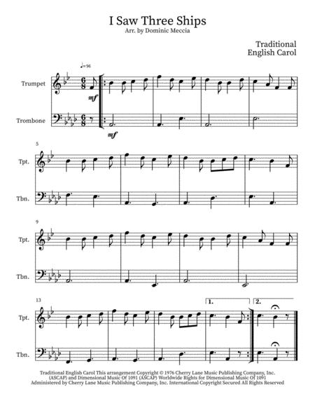 I Saw Three Ships Trumpet And Trombone Duet Sheet Music