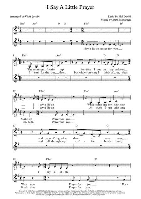 I Say A Little Prayer Leadsheet For Singalongs Sheet Music