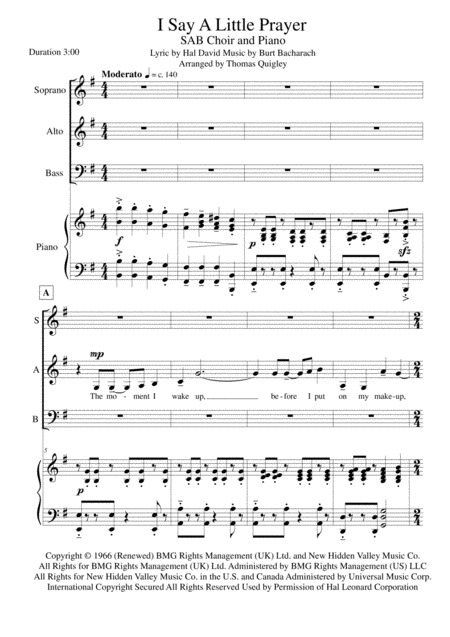 Free Sheet Music I Say A Little Prayer