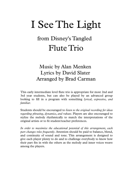 I See The Light For Flute Trio Sheet Music