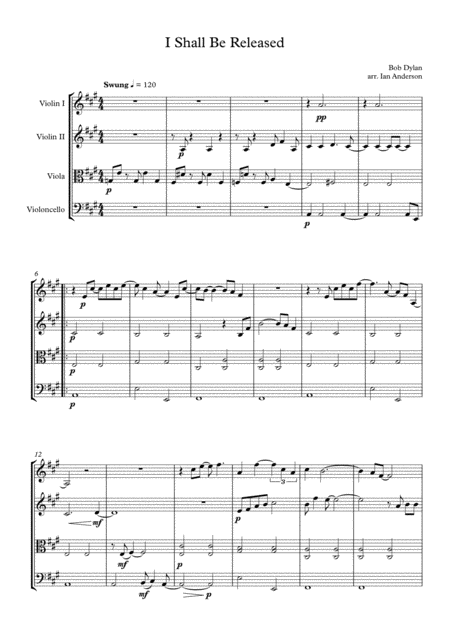 Free Sheet Music I Shall Be Released String Quartet