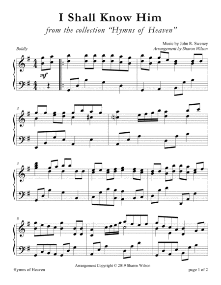 Free Sheet Music I Shall Know Him Large Print Piano Solo