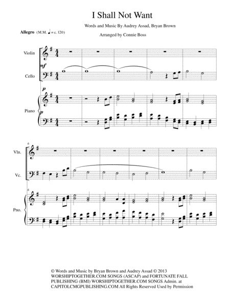 Free Sheet Music I Shall Not Want Violin And Cello Duet With Piano