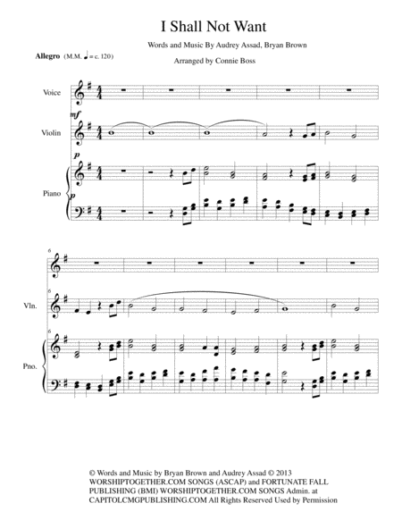 Free Sheet Music I Shall Not Want Vocal Solo And Piano With Optional Instruments Violin Cello Flute And French Horn