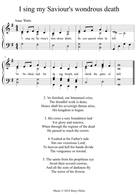 I Sing My Saviours Wondrous Death A New Tune To A Wonderful Isaac Watts Hymn Sheet Music