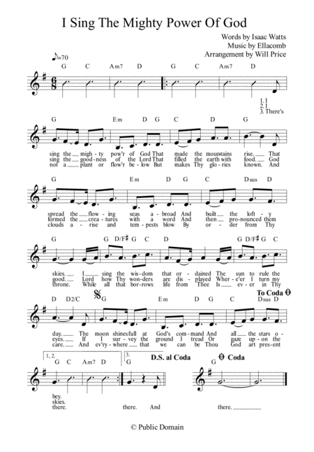 Free Sheet Music I Sing The Mighty Power Of God Lead Sheet In G 6 8