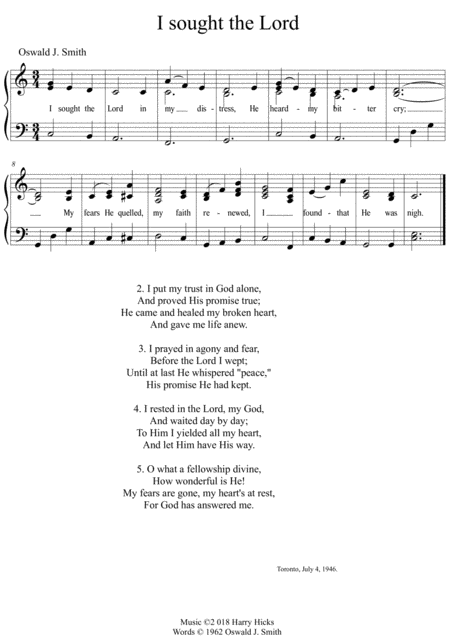 I Sought The Lord A New Tune To A Wonderful Oswald Smith Poem Sheet Music