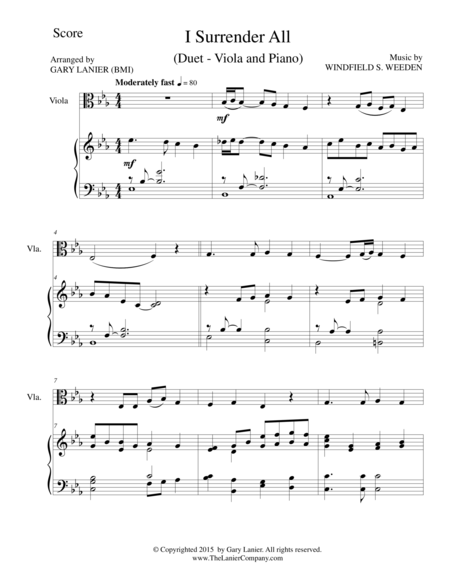 I Surrender All Duet Viola And Piano Score And Parts Sheet Music