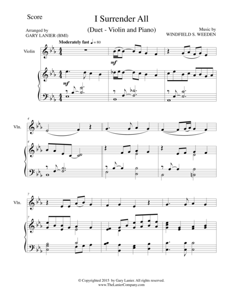 I Surrender All Duet Violin And Piano Score And Parts Sheet Music