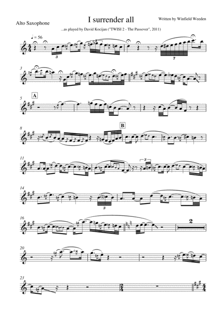 Free Sheet Music I Surrender All Solo In Eb Alto Sax