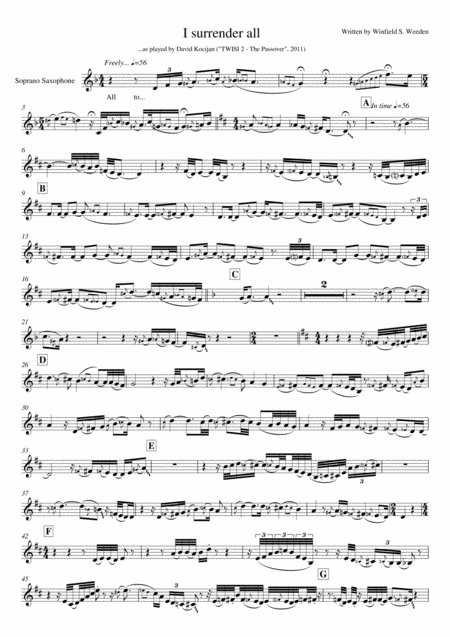 I Surrender All Soprano Sax Sheet Music