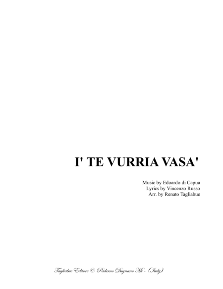 I Te Vurria Vasa Neapolitan Song For Satb Choir Sheet Music