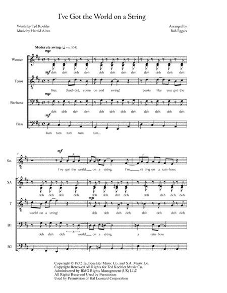 I Ve Got The World On A String Solo Satb A Cappella Sheet Music